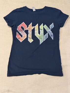 Kids 10/12 Next Level Apparel Black Short Sleeve Tee with Multicolor 'Styx' Logo